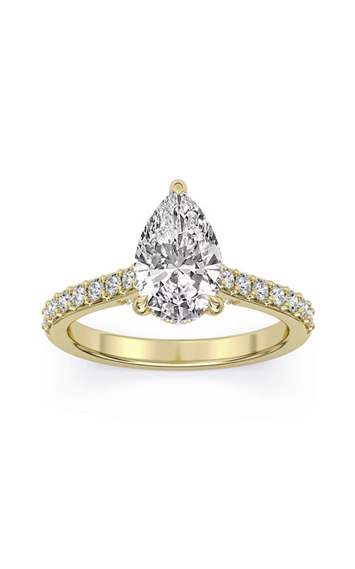 Centurion 14k Yellow Gold 2.02ct F VS1 100 Facets Pear Center and .50ctw Round Lab Grown Diamond Cathedral Engagement Ring AMR8181-PE-H2C-YLG14-7