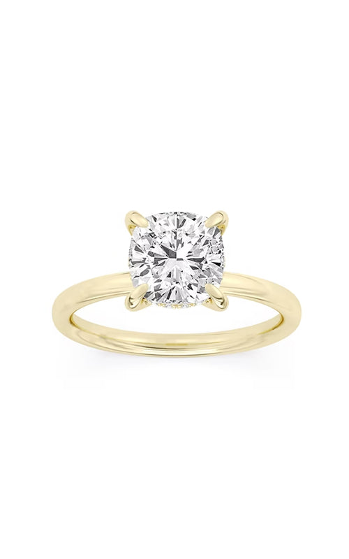 Centurion 14k Yellow Gold 100 Facet 3.07ct Cushion Center and .09ctw Round Lab Grown Diamond Hidden Halo Engagement Ring RG055388-CU-H3C-YWLG14-710.0