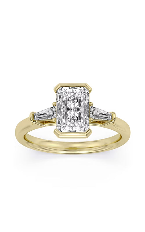 Centurion Three Stone Radiant 14K Yellow Gold Engagement Ring