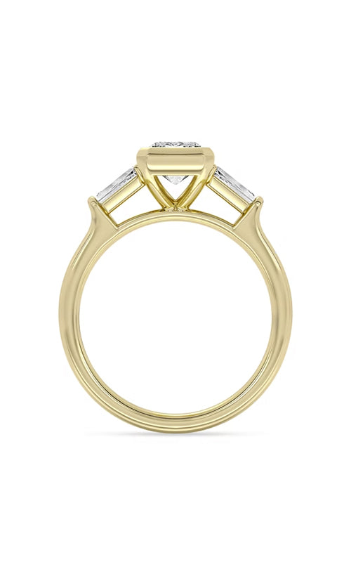 Centurion Three Stone Radiant 14K Yellow Gold Engagement Ring