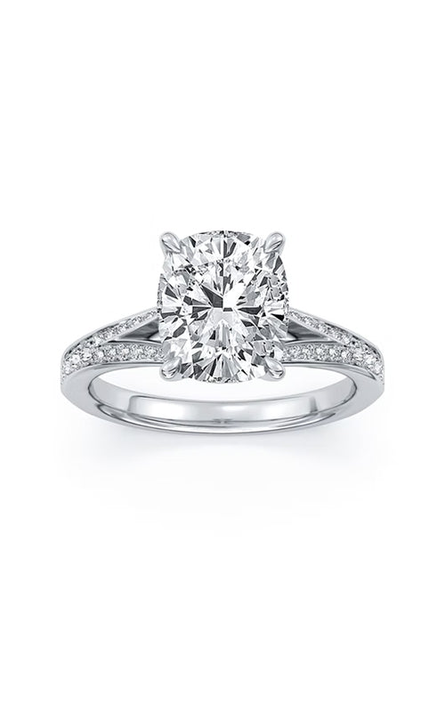 Centurion Sidestone Cushion 14K White Gold Engagement Ring