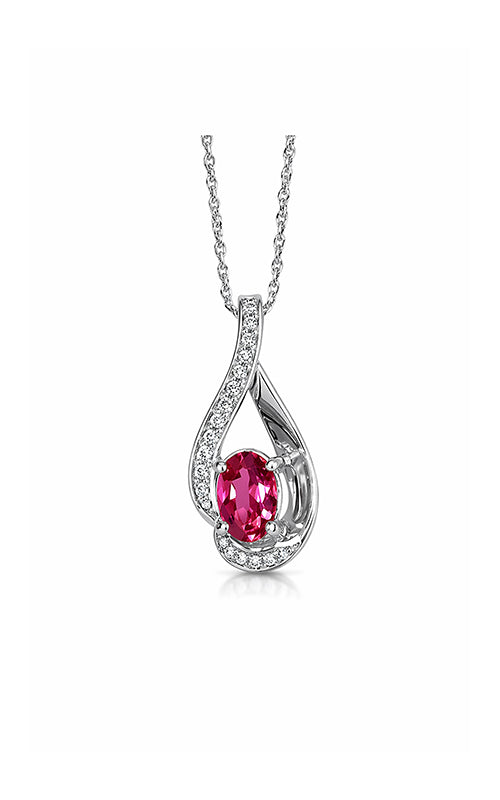 Albert's 14k White Gold .45ctw Pink Tourmaline Oval and .08ctw Round Diamond Necklace P6778-PKTM-14W