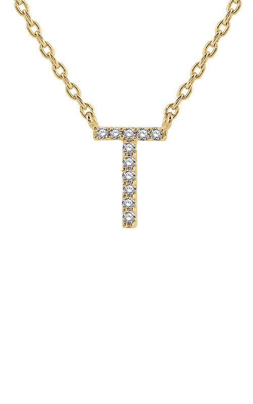 Albert's 10k Yellow Gold .05ctw Diamond Letter T Necklace LJ212599TSPDYG-T