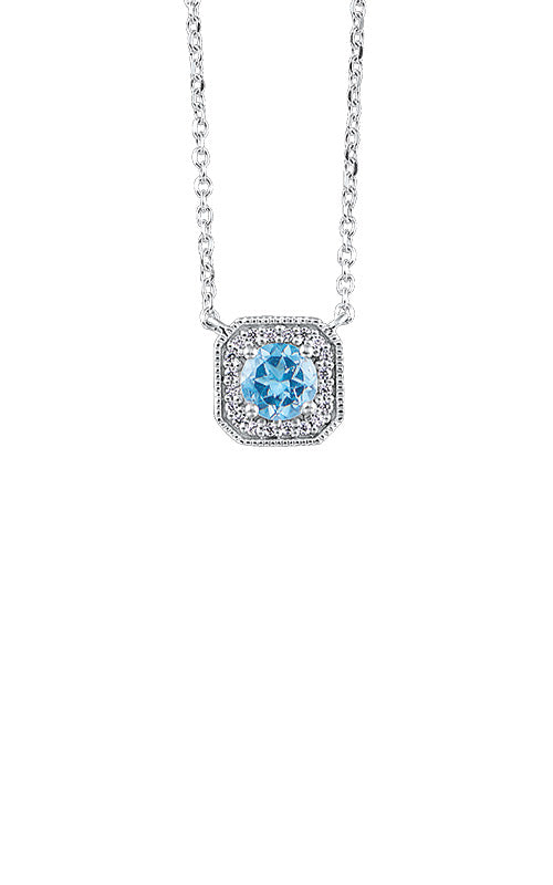 Albert's 10k White Gold 5/8ctw Blue Topaz and 1/20ctw Diamond Necklace PD10724-1WSCB