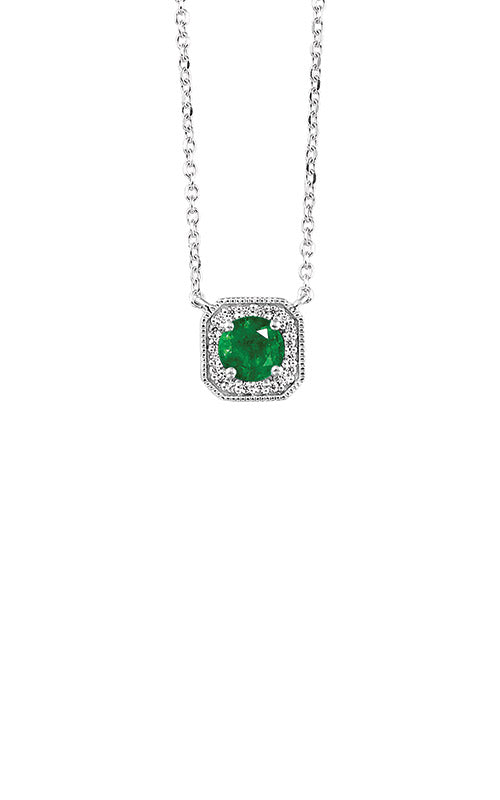 Albert's 10k White Gold .68ctw Emerald and Diamond Necklace PD10724-1WSCCE
