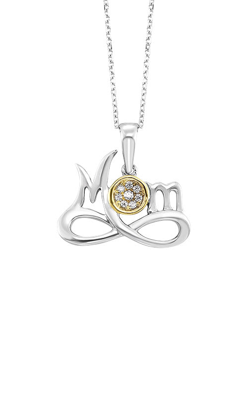 Albert's 10k Yellow Gold and Sterling Silver .05ct Diamond Mom Necklace PD10839-1YSSC