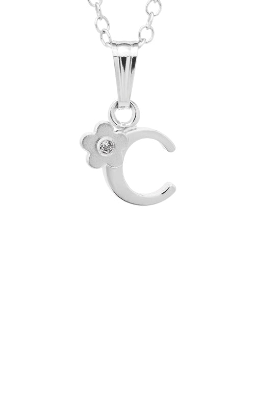 Albert's Kids Sterling Silver .01ct Diamond Initial C Necklace with 15" Chain P 203-C