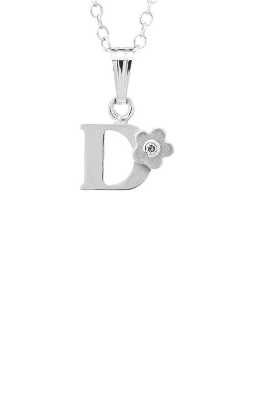 Albert's Kids Sterling .01ctw Diamond Initial D Flower Necklace with 15" Chain P203-D