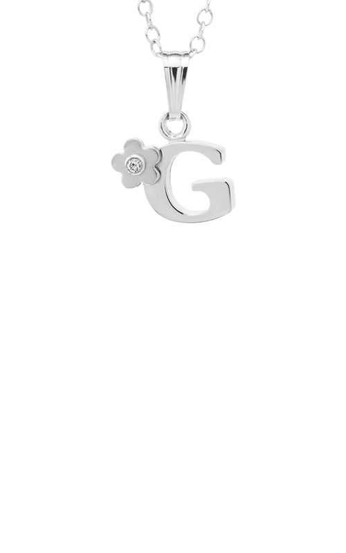 Albert's Kids Sterling Silver 01ct Diamond G Initial Necklace with 15" Chain P203-G
