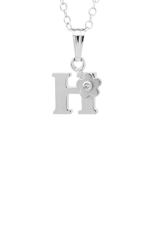 Albert's Kids Sterling .01ctw Diamond Initial H Flower Necklace with 15" Chain P203-H