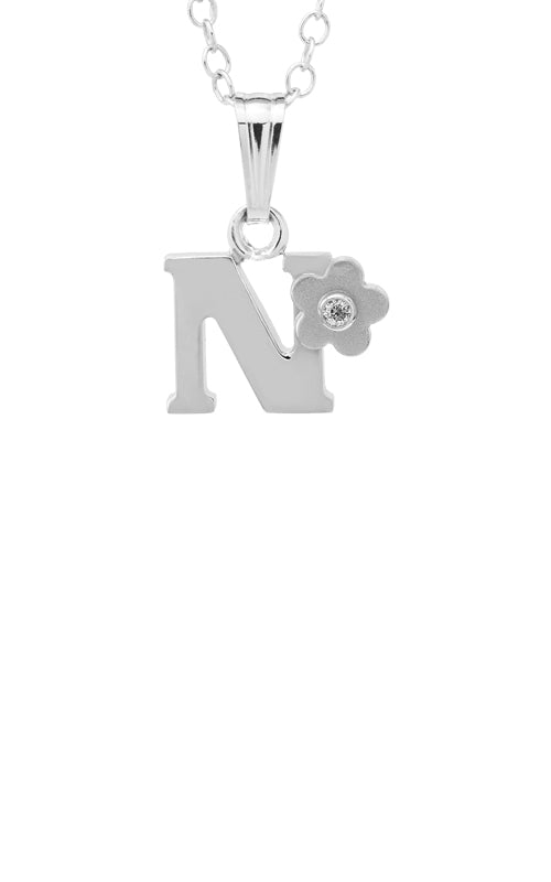 Albert's Kids Sterling .01ctw Diamond Initial N Flower Necklace with 15" Chain P203-N