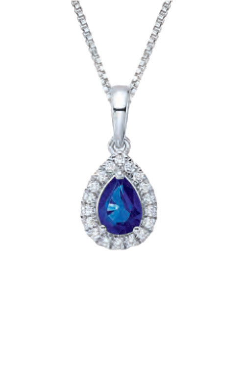 Albert`s 10k White Gold Created Blue Sapphire and Diamond Necklace PM9289-CS-018-0W-18