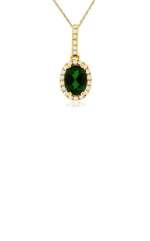Albert's 14k Yellow Gold .70ctw Emerald and .12ctw Diamond Necklace with 18" Chain C8644EM