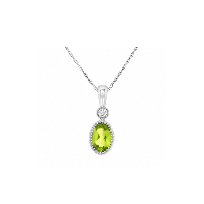 Albert's 14k White Gold .48ct Peridot Oval and .03ct Diamond Necklace with 18" Chain WH1854X