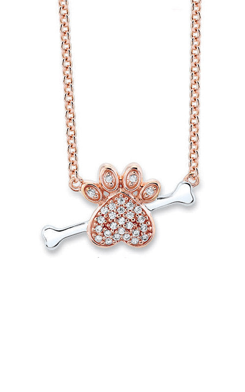 Albert`s Sterling Silver 10k Rose Gold 1/10ctw Diamond Dog Paw Bone Necklace 2470280107P-01