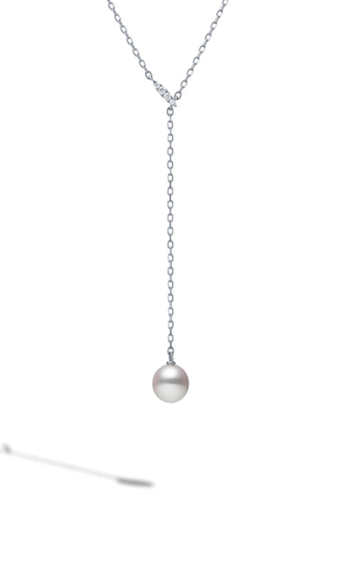 Mikimoto 18k White Gold 20 Inch 7.5mm .08ctw Diamond Akoya Pearl Y Necklace MPQ10180ADXW