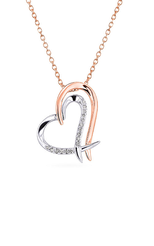 Albert's 14k White and Rose Gold 18" Diamond Double Heart Pendant P5407-05-14WP