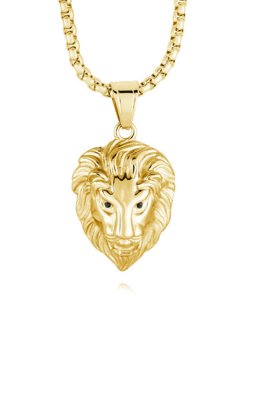 Italgem Stainless Steel Gold Tone 22 Inch Lion Head Black CZ Necklace SP295