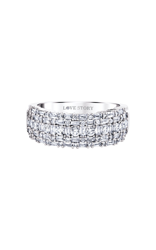 Love Story 14K White Gold 1.00CTW Round and Baguette Diamond Wedding Band AJ-R19357