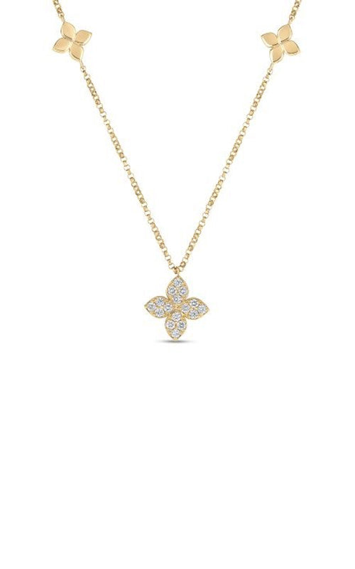 Roberto Coin 18k Yellow Gold Love by the Inch Diamond & Polished Flower Station Necklace 7773639AY17X