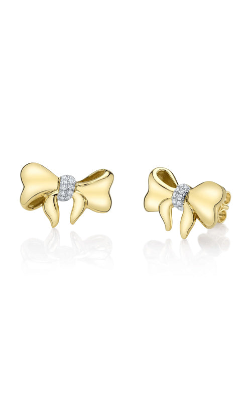 Shy Creation 14k Yellow Gold .07ctw Diamond Bow Stud Earrings SC55028570RD