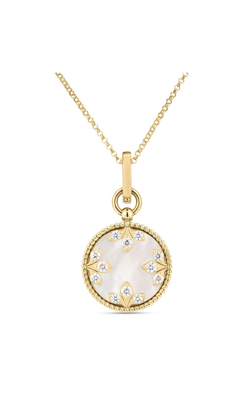 Roberto Coin Venetian Medallion 18k Yellow Gold 17" 5.40ct Mother of Pearl and .29ct Diamond Necklace 8883146AY17XM