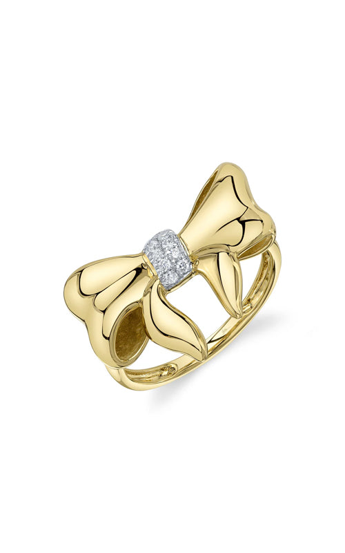 Shy Creation 14k Yellow Gold .09ctw Diamond Bow Ring SC55028573RD