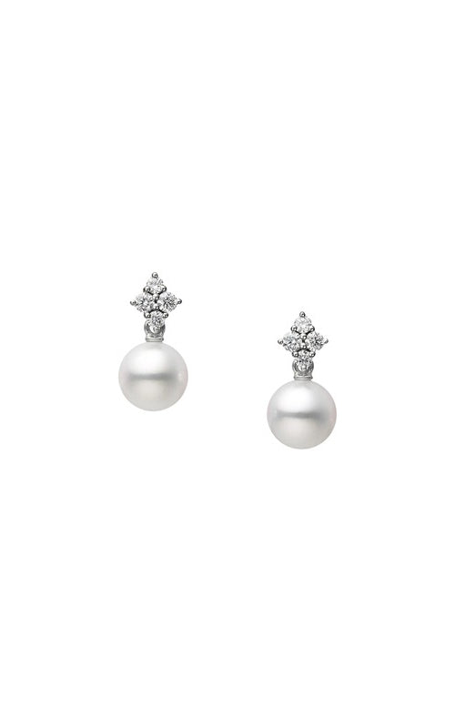 Mikimoto 18k White Gold Akoya A+ 7.25mm Pearl and .16ctw Round Diamond Drop Earrings MEQ10192ADXW