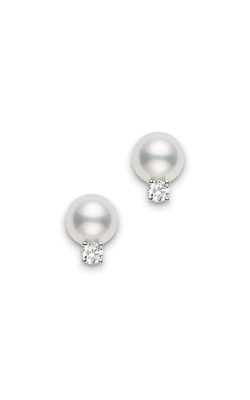 Mikimoto 18k White Gold 7-7.5mm A+and .10ctw Diamond Earrings PES 702D W