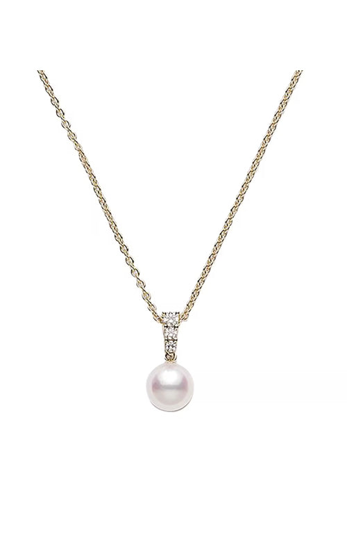 Mikimoto 18k Yellow Gold 8mm Akoya Cultured Pearl and Diamond 18" Necklace MPA10395ADXK