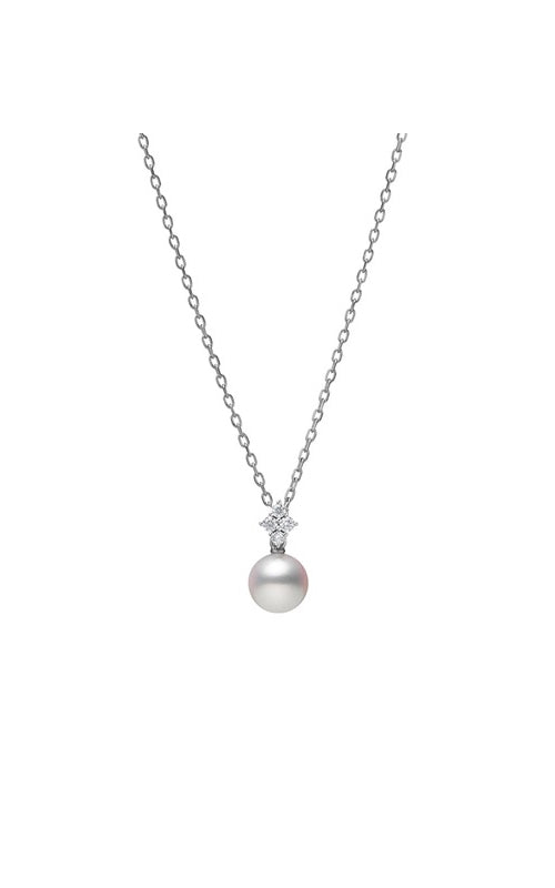 Mikimoto 18k White Gold 7.5mm Akoya Cultured Pearl A+ and .08ctw Round Diamond Necklace with 18" Cable Chain MPQ10171ADXW