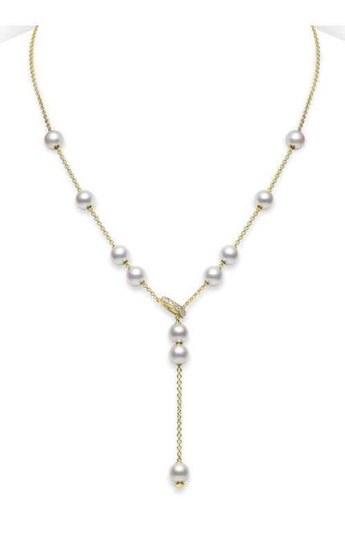 Mikimoto 18k Yellow Gold 19" .20ctw Diamond Pearl Necklace PPL 351D K 11