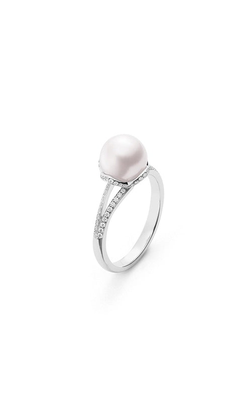 Mikimoto 18k White Gold Akoya A+ 8mm Pearl and .19ctw Diamond Ring - 6.5 - MRA10223ADXWR065