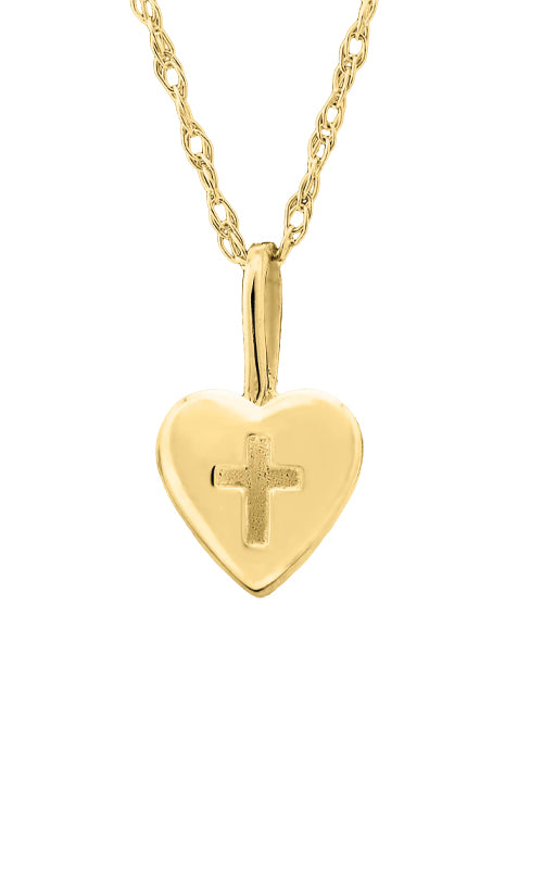 Albert's Kids 14k Yellow Gold 15" 9x13mm Heart Cross Necklace GP147