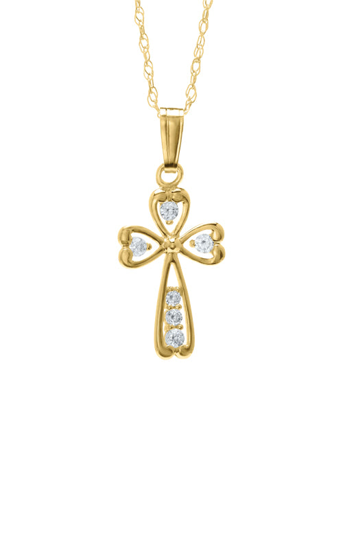 Albert's Kids 14k Yellow Gold 15" CZ Cross Necklace KP138