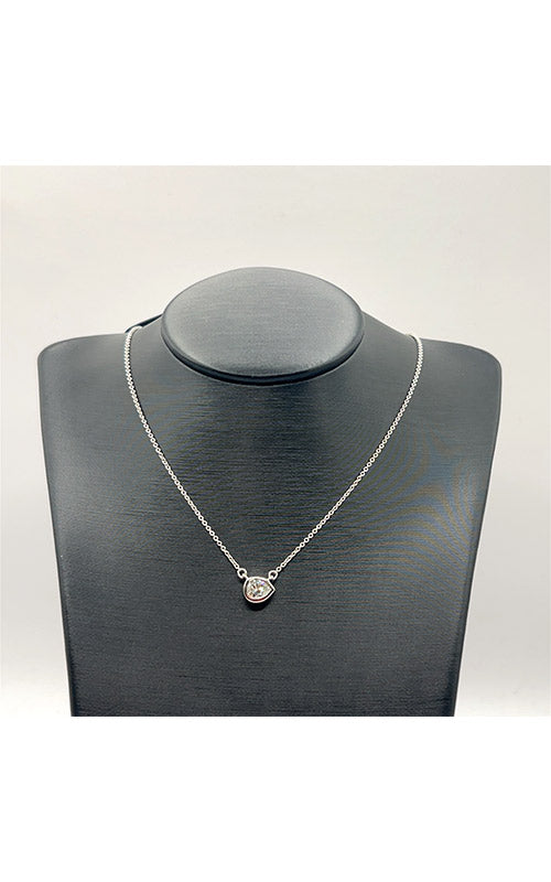 Albert's 14k White Gold 0.50ct Diamond 18" Pear Bezel Pendant 411181A-0.50PS