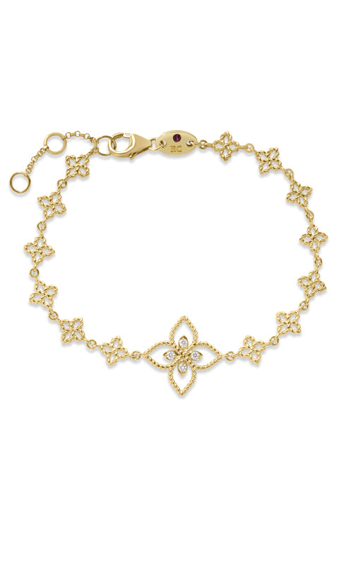Roberto Coin 18k Yellow Gold 7" .04ctw Diamond Princess Flower Bracelet 7773797AYLBX