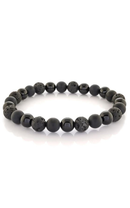Italgem Steel Aziel Onyx and Lava Bead 8mm Men's Bracelet BB-206