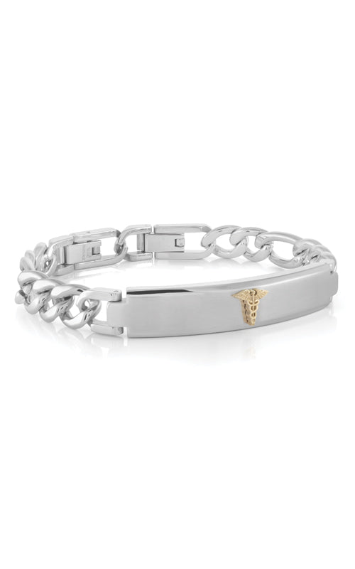 Italgem Stainless Steel Gold Tone 8.5 Inch Medic Alert Figaro Bracelet