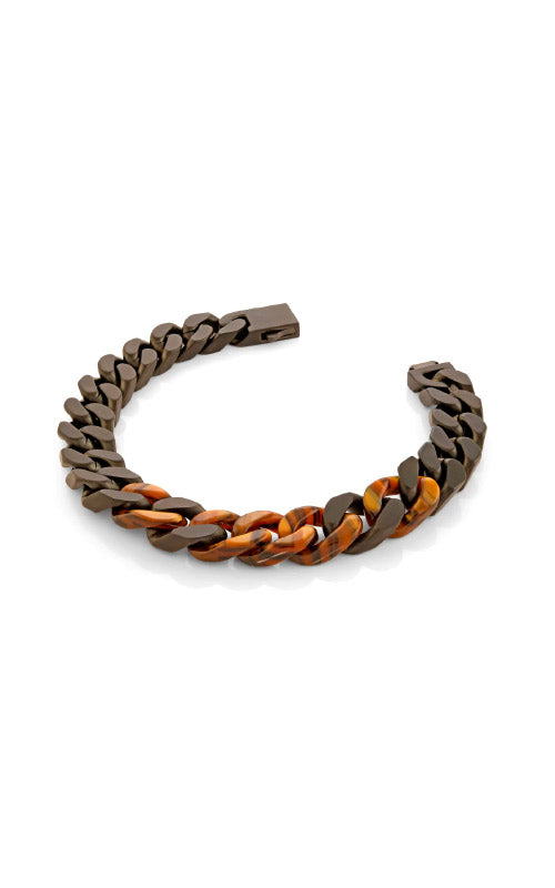 Italgem Stainless Steel 8.5 Inch 10mm Black Matte Tiger Eye Acetate Curb Link Bracelet SMB607-8.5