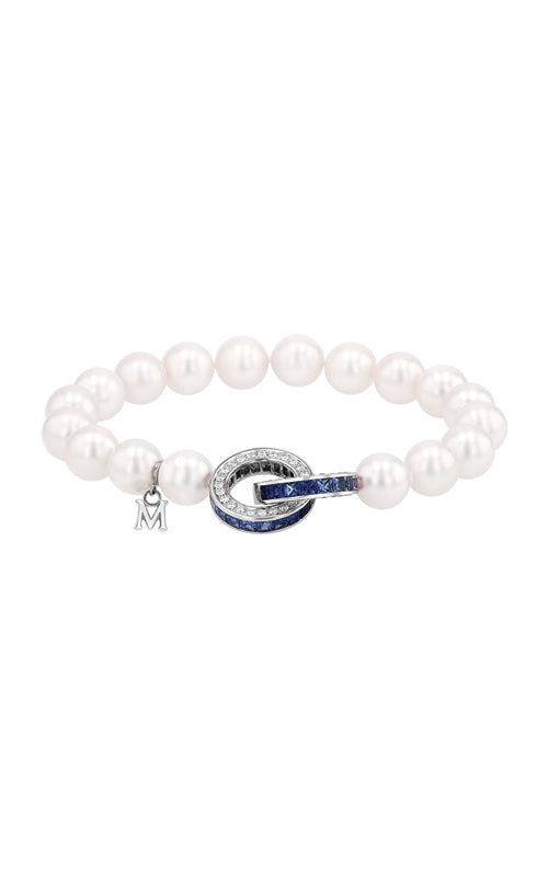 Mikimoto 18k White Gold Akoya Pearl, .74ctw Diamond and 2.05ctw Sapphire Circle Bracelet MDP10105ASXW
