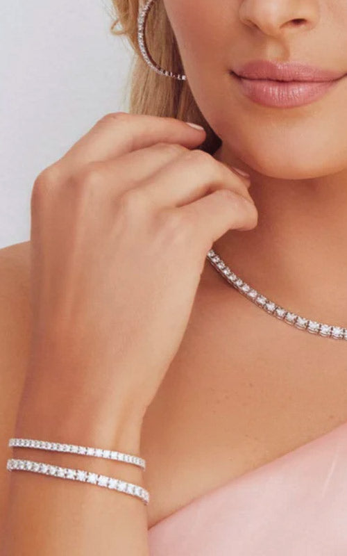 Shy Creation Tennis 14K White Gold Diamond Bracelet