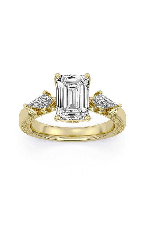 Centurion 18K Yellow Gold 3.07Ct E VS2 Lab Grown Emerald .73Ctw Kite Lab Grown Engagement Ring RG072098-EMH3C-HE-YLG14-7