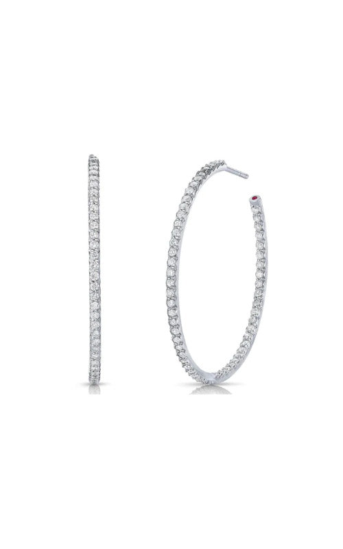Roberto Coin 18k White Gold 1.10ctw 35mm Diamond Hoop Earrings 000601AWERX0