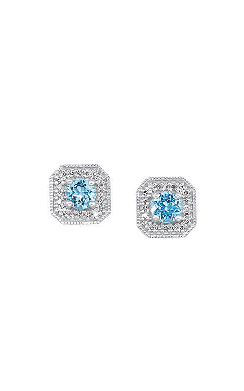 Albert's Stud 10K White Gold Blue Topaz, Diamond Earring