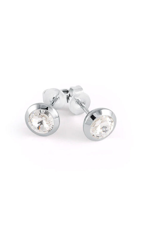 Italgem Stainless Steel White CZ Bezel Stud Earrings SEA164