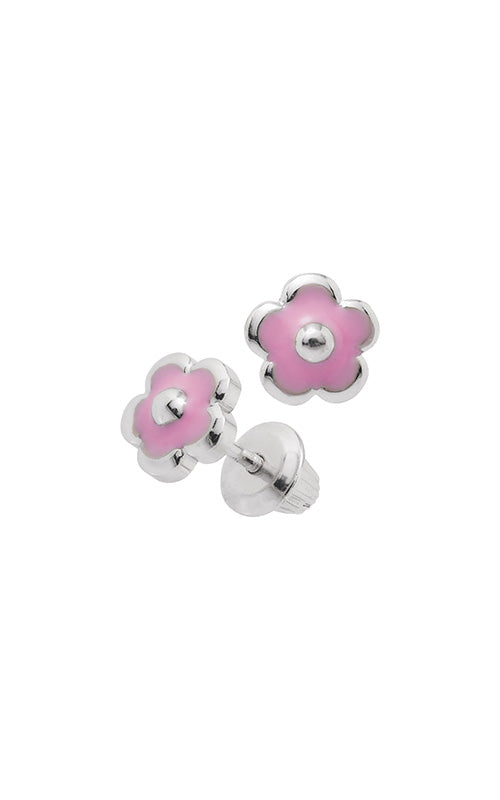 Albert's Kids Sterling Silver Pink 7mm Flower Safety Back Stud Earrings ES207-P