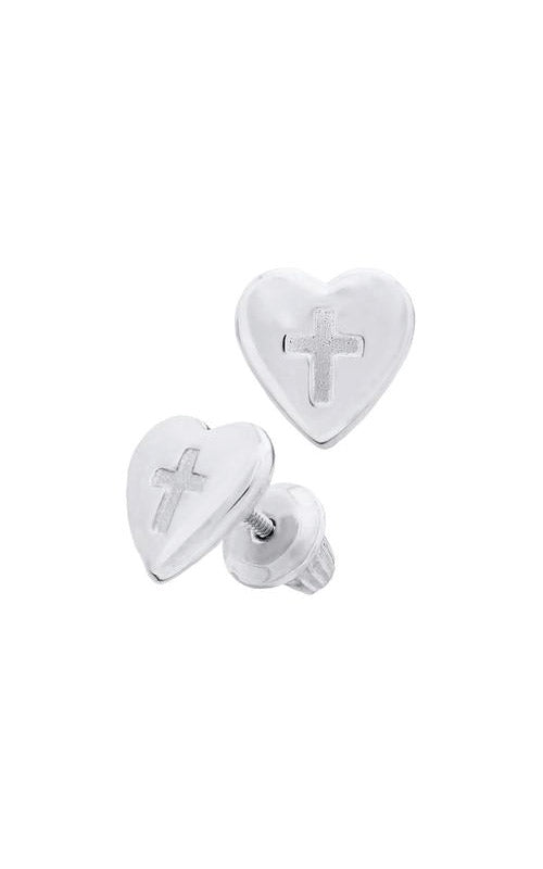 Albert's Kids Sterling Silver 7mm Cross and Heart Safety Back Stud Earrings ES286
