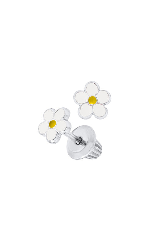 Albert's Kids Sterling Silver White & Yellow Flower Safety Back Stud Earrings ES399