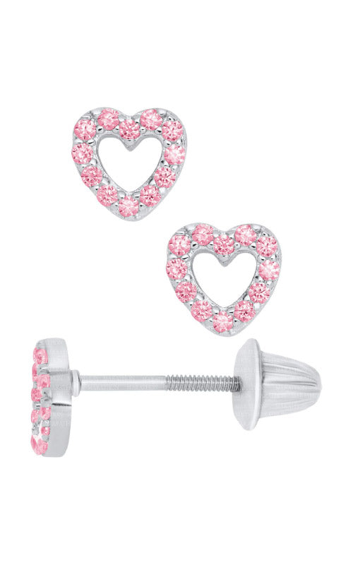 Albert's Kids Sterling Silver Pink CZ Heart Child Safety Back Stud Earrings ES400